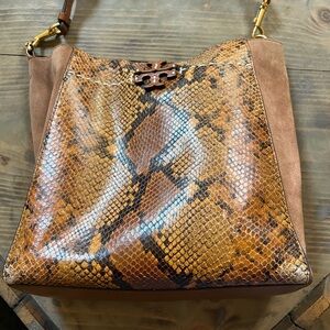 Tory Burch McGraw Exotic Hobo Leather Bag Dark Caramel. Please see all pics